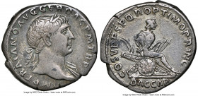 Trajan (AD 98-117). AR denarius (19mm, 3.25 gm, 7h). NGC VF 5/5 - 3/5. Rome, AD 103-111. IMP TRAIANO AVG GER DAC P M TR P, laureate bust of Trajan rig...