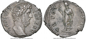 Aelius Caesar (AD 136-138). AR denarius (18mm, 2.79 gm, 6h). NGC Choice XF 4/5 - 3/5. Rome, AD 137. L AELIVS-CAESAR, bare head of Aelius right / T R P...