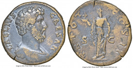 Aelius Caesar (AD 136-138). AE sestertius (31mm, 24.27 gm, 5h). NGC Choice Fine 5/5 - 4/5. Rome, AD 137. L•AELIVS-CAESAR, bare headed, draped, and cui...