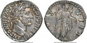 Antoninus Pius (AD 138-161). AR denarius (17mm, 3.50 gm, 12h). NGC MS 4/5 - 5/5. Rome, AD 154-155. ANTONINVS AVG PI-VS P P TR P XVIII, laureate head o...