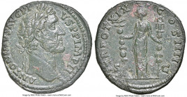 Antoninus Pius (AD 138-161). AE sestertius (31mm, 24.91 gm, 11h). NGC Choice XF 5/5 - 2/5, smoothing. Rome, AD 155-156. ANTONINVS AVG PI-VS P P IMP II...