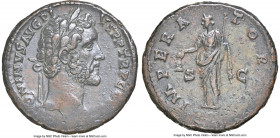 Antoninus Pius (AD 138-161). AE as (28mm, 13.18 gm, 1h). NGC Choice XF 4/5 - 4/5, Fine Style. Rome, AD 140-144. ANTONINVS AVG PI-VS, P P TR P COS III,...