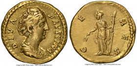 Diva Faustina Senior (AD 138-140/1). AV aureus (19mm, 7.13 gm, 6h). NGC Choice VF 5/5 - 1/5, ex-jewelry, edge filing, brushed. Rome, AD 141-161. DIVA ...