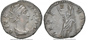 Diva Faustina Senior (AD 138-140/1). AR denarius (18mm, 2.97 gm, 7h). NGC Choice XF 4/5 - 3/5. Rome, AD 141-161. DIVA-FAVSTINA, draped bust of Diva Fa...