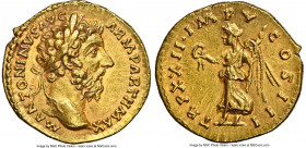 Marcus Aurelius, as Augustus (AD 161-180). AV aureus (20mm, 7.35 gm, 11h). NGC Choice AU 5/5 - 5/5, Fine Style. Rome, AD 168. M ANTONINVS AVG-ARM PART...