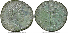 Marcus Aurelius, as Augustus (AD 161-180). AE sestertius (31mm, 21.55 gm, 10h). NGC Choice VF 4/5 - 3/5. Rome, AD 166-167. M-ANTONINVS AVG-ARM PARTH M...