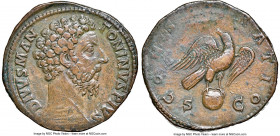 Divus Marcus Aurelius (AD 161-180). AE sestertius (32mm, 27.34 gm, 6h). NGC Choice VF 4/5 - 2/5, smoothing. Rome, AD 180-181. DIVVS M AN-TONINVS PIVS,...