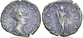 Faustina Junior (AD 147-175/6). AR denarius (18mm, 3.26 gm, 6h). NGC Choice VF 5/5 - 3/5, light scratches. Rome, AD 154-156. FAVSTINAE AVG PII AVG FIL...