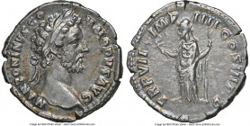 Commodus (AD 177-192). AR denarius (17mm, 3.04 gm, 6h). NGC Choice VF 5/5 - 4/5. Rome, AD 181-182. M ANTONINVS CO-MMODVS AVG, laureate head of Commodu...