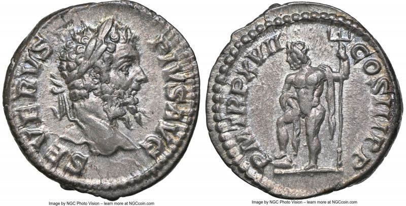 Septimius Severus (AD 193-211). AR denarius (18mm, 3.32 gm, 6h). NGC Choice XF 5...
