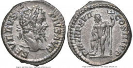 Septimius Severus (AD 193-211). AR denarius (18mm, 3.32 gm, 6h). NGC Choice XF 5/5 - 4/5. Rome, SEVERVS-PIVS AVG, laureate head of Septimius Severus r...