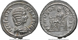 Julia Domna (AD 193-217). AR denarius (19mm, 3.43 gm, 12h). NGC MS 5/5 - 5/5. Rome, ca. AD 211-217. IVLIA PIA-FELIX AVG, draped bust of Julia Domna ri...