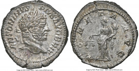 Caracalla (AD 198-217). AR denarius (19mm, 3.44 gm, 6h). NGC AU 4/5 - 4/5. Rome, ca. AD 210-213. ANTONINVS-PIVS AVG BRIT, laureate head of Caracalla r...