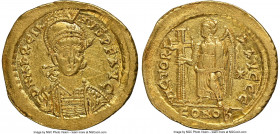 Marcian, Eastern Roman Empire (AD 450-457). AV solidus (21mm, 4.33 gm, 5h). NGC Choice VF 5/5 - 2/5, graffito. Constantinople. D N MARCIA-NVS P F AVG,...