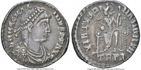 Magnus Maximus, Western Roman Empire (AD 383-388). AR siliqua (18mm, 1.98 gm, 1h). NGC Choice VF 4/5 - 4/5. Trier. D N MAG MAX-IMVS P F AVG, pearl-dia...