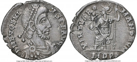 Eugenius, Western Roman Empire (AD 392-394). AR siliqua (17mm, 1.51 gm, 6h). NGC XF 4/5 - 3/5. Milan. AD 393-394. D N EVGENI-VS P F AVG, pearl-diademe...