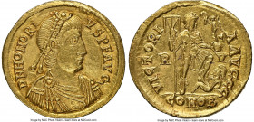 Honorius, Western Roman Empire (AD 393-423). AV solidus (21mm, 4.46 gm, 6h). NGC AU 5/5 - 3/5. Ravenna, ca. AD 395-423. D N HONORI-VS P F AVG, pearl-d...