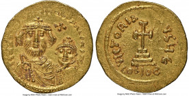 Heraclius (AD 610-641), with Heraclius Constantine. AV solidus (20mm, 4.47 gm, 6h). NGC Choice AU 4/5 - 4/5. Constantinople, 5th officina, ca. AD 616-...