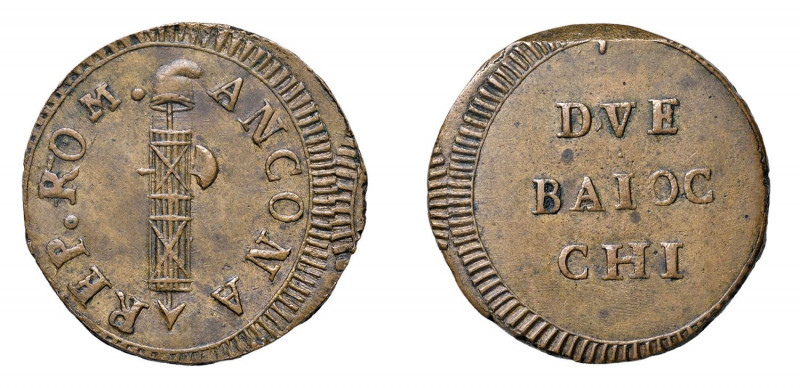 ANCONA Repubblica Romana (1798-1799) 2 Baiocchi Ae Gr 18,25. Bruni 1; Pag. 4. SP...
