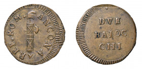 ANCONA Repubblica Romana (1798-1799) 2 Baiocchi Ae Gr 18,25. Bruni 1; Pag. 4. SPL Raro. (Stima €400-500).
SPL