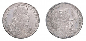 NAPOLI Carlo II di Spagna (1674-1700) Mezzo Ducato 1684 Ag Gr 14. Mir. 295/1; P.R. 5. Raro. qSPL. (Stima €1000-1200).
q.SPL