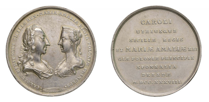 NAPOLI Carlo di Borbone (1734-1759) Medaglia 1738 Ag Gr 29,3 mm 40. Opus H.P. GR...
