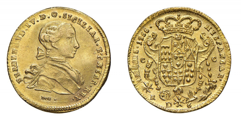 NAPOLI Ferdinando IV di Borbone (1759-1816) 6 Ducati 1766 Au. Mir. 352/13; P.R. ...