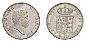 NAPOLI Ferdinando II di Borbone (1830-1859) Piastra 1845 Ag. Pag.206. N.C. . Bei fondi. FDC. (Stima €500-800).
FDC