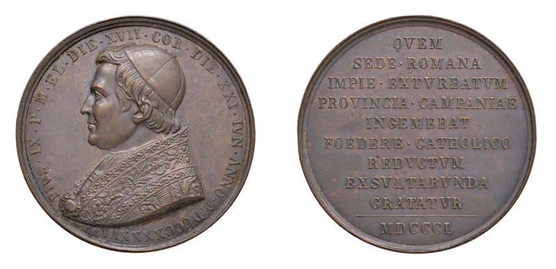 STATO PONTIFICIO Pio IX (1846-1878) Roma Medaglia Straordinaria 1850 Ae FDC. Opu...