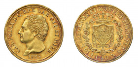 REGNO DI SARDEGNA Carlo Felice (1821-1831) Torino 80 Lire 1825 Au. Pag. 26. Bella patina rossa. qFDC. (Stima €2000-2500).
q.FDC