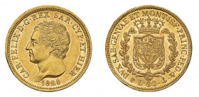 REGNO DI SARDEGNA Carlo Felice (1821-1831) Genova 80 Lire 1828 Au. Pag. 31. qFDC. (Stima €2000-2500).
q.FDC