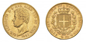 REGNO DI SARDEGNA Carlo Alberto (1831-1849) Torino 20 Lire 1847 Au. Pag. 205A. Rarissima. Senza segno di zecca. SPL. (Stima €500-600).
SPL