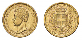 REGNO DI SARDEGNA Carlo Alberto (1831-1849) Genova 10 Lire 1833 Au. Pag. 211. Coniati 1550 pezzi. Molto rara. mBB(Stima €1000-1500).
m.BB