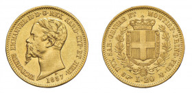 REGNO DI SARDEGNA Vittorio Emanuele II (1849-1861) Torino 20 Lire 1857 Au. Pag. 351. SPL. (Stima €400-500).
SPL