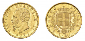 REGNO D’ITALIA Vittorio Emanuele II (1861-1878) Roma 20 Lire 1871 Au. Pag. 466. Rara. FDC. (Stima €800-1000).
FDC