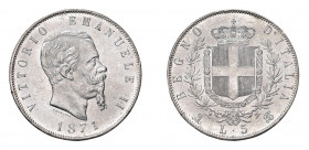 REGNO D’ITALIA Vittorio Emanuele II (1861-1878) Milano 5 Lire 1871 Ag. Pag. 492. Metallo brillante. qFDC. (Stima €200-300).
q.FDC