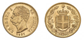 REGNO D’ITALIA Umberto I (1878-1900) Roma 20 Lire 1891 Au. Pag. 586. FDC. (Stima €350-400).
FDC