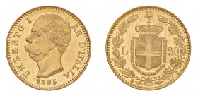 REGNO D’ITALIA Umberto I (1878-1900) Roma 20 Lire 1893 Au. Pag. 587. FDC. (Stima €350-400).
FDC