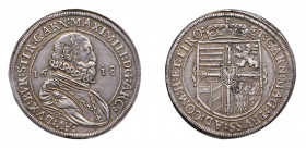 AUSTRIA Massimiliano III (Arciduca 1595-1618) Tallero 1618 Ag. Dav. 3324. Gr.28,15. Raro. SPL. (Stima €400-500).
SPL