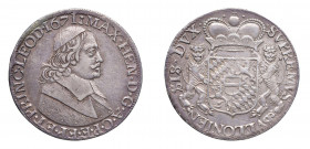 BELGIO Maximilian Von Bayern (1650-1688) Luttich Patagon 1671 Ag. Dav. 4294. SPL. (Stima €300-500).
SPL