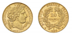 FRANCIA 2° Repubblica (1848-1852) Parigi 20 Franchi Au. Ceres 1850A; Gad.1059; Fried.529. Fondi brillanti. FDC. (Stima €500-700).
FDC