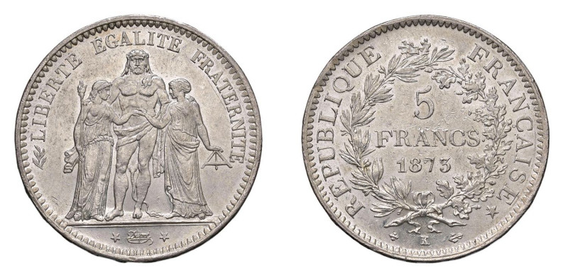 FRANCIA 3° Empire Napoleone IV (1873-1879) 5 Franchi Ercole 1873 Ag K (bordeaux)...