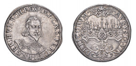 GERMANIA Ferdinando III (1625-1657) Augsburg Tallero 1639 Ag. Gr.29,1. Dav.5038. Molto Raro. qSPL. (Stima €1000-1500).
q.SPL