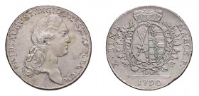 GERMANIA Federico Augusto III (1793-1805) Sassonia Tallero 1790 I.E.C Ag. KM#992.2. SPL. (Stima €300-400).
SPL