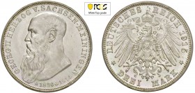 GERMANIA Giorgio II 3 marchi 1915 Ag KM#207; J.#155. FDC. PCGS MS66 Top grade. (Stima €600-700)
PCGS MS66 Top grade