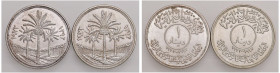 IRAQ Lotto 2 monete Dinario 1972 Ag (AH-1932). Km#137; Schon#43 . 25 Anniversario Banca Centrale Iraq. Proof. (Stima €500-600).
PROOF