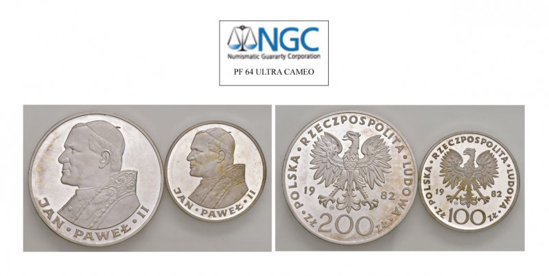 POLONIA Repubblica Lotto di 2 monete 100+200 Zlotych 1982 Ag con scatola origina...