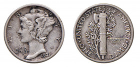 USA Liberty Seated (1916-1945) Dime 1921D Ag. KM#140. Raro. BB+. (Stima €200-300).
m.BB