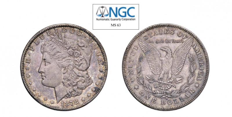 USA Morgan (1878-1921) Dollaro 1878 S Ag. KM#110. FDC. NGC MS63. (Stima €400-500...