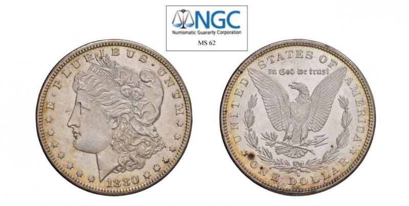 USA Morgan (1878-1921) Dollaro 1880 S Ag. KM#110. qFDC. NGC MS62. (Stima €200-30...